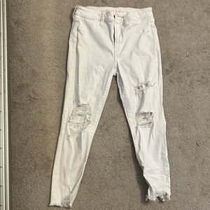 American Eagle Outfitters White Distressed Skinny Jeans